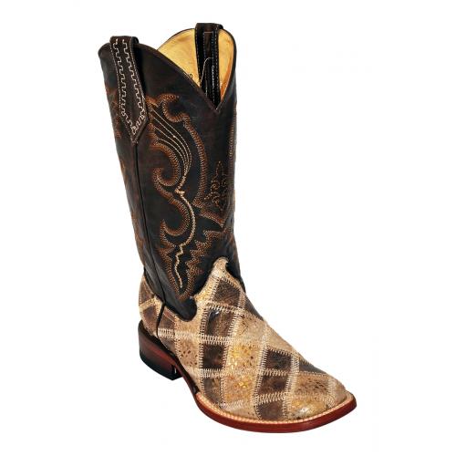 Ferrini 81393-15 Silver / Chocolate Genuine Cowhide Patchwork Boots